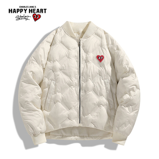 查尔斯桃心冬季 情侣百搭棒球领设计感保暖加厚休闲棉服外套男 新款