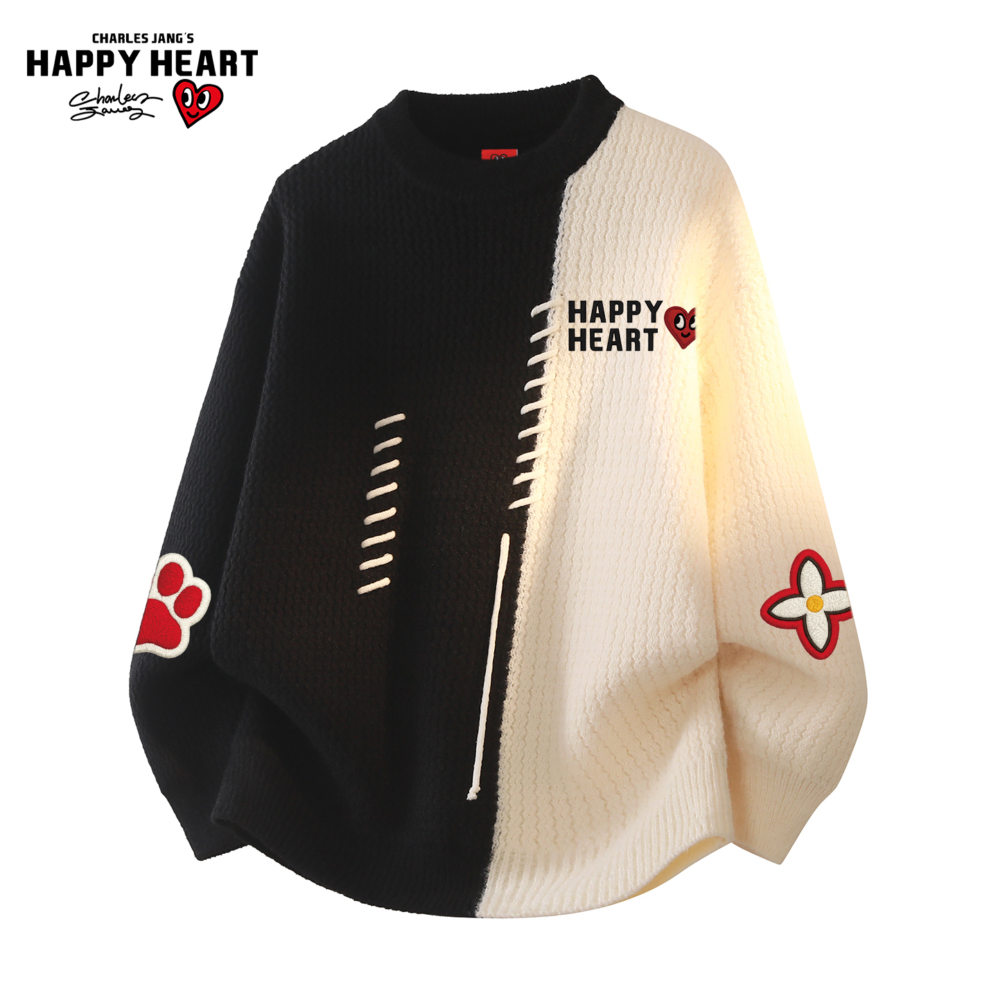 查尔斯桃心字母印花毛衣男女圆领