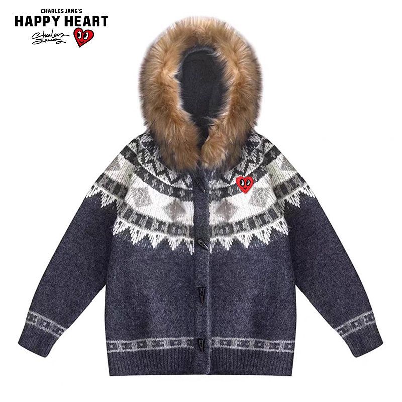 查尔斯桃心毛领费尔岛开衫毛衣男