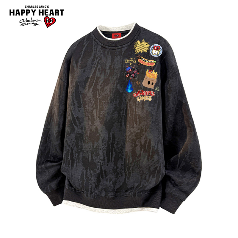 查尔斯桃心假两件扎染圆领卫衣潮