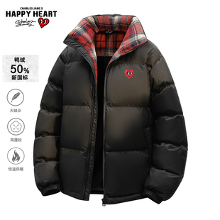 查尔斯桃心美式格纹立领羽绒服男女冬季加厚防寒新款潮牌情侣外套