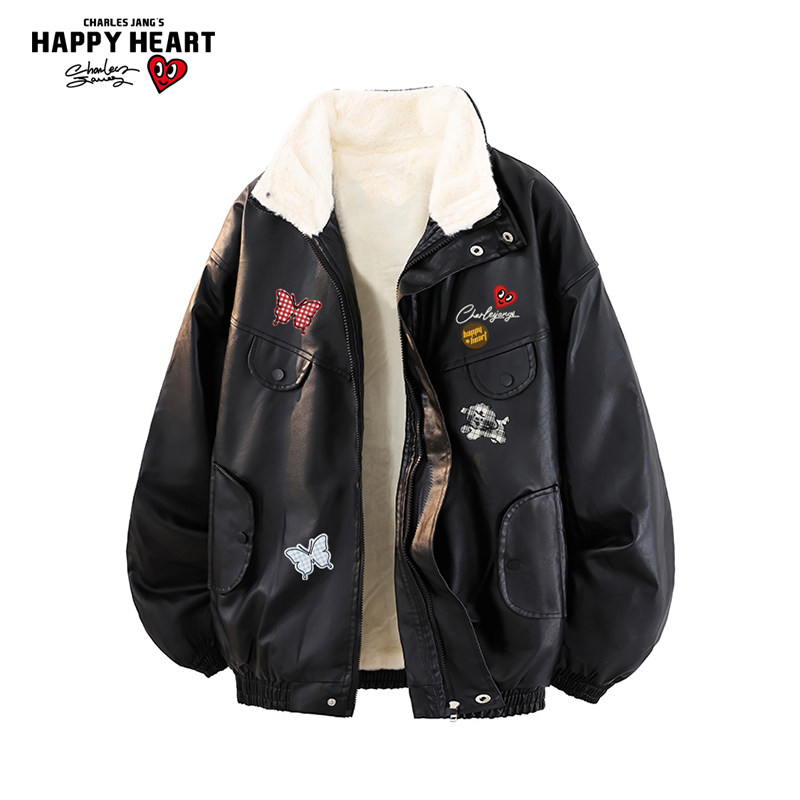 查尔斯桃心美式立领印花羊羔绒棉服冬季新款宽松休闲百搭情侣外套,男装,棉衣,淘宝优惠券,粉丝福利购,淘宝优惠卷