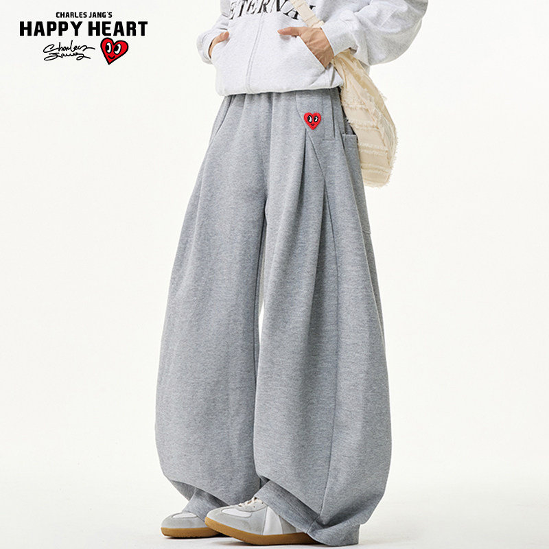 查尔斯桃心美式解构压褶弯刀卫裤男女春秋季宽松阔腿慵懒风休闲裤,男装,休闲裤,淘宝优惠券,粉丝福利购,淘宝优惠卷