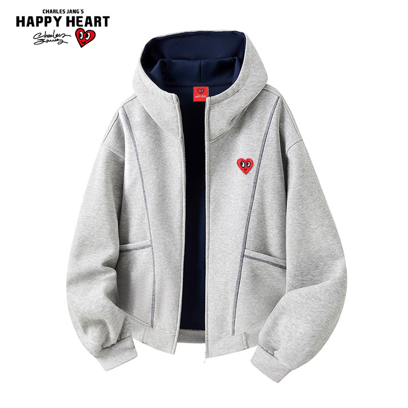 查尔斯桃心美式空气层开衫卫衣男