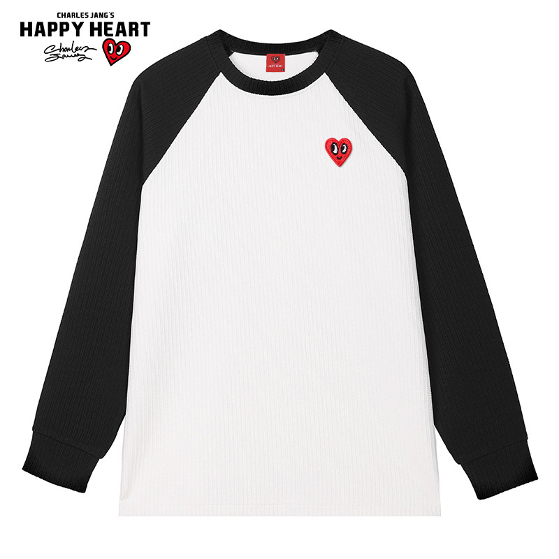 查尔斯桃心 美式拼接撞色休闲长袖t恤男2026年春夏季新款情侣百搭