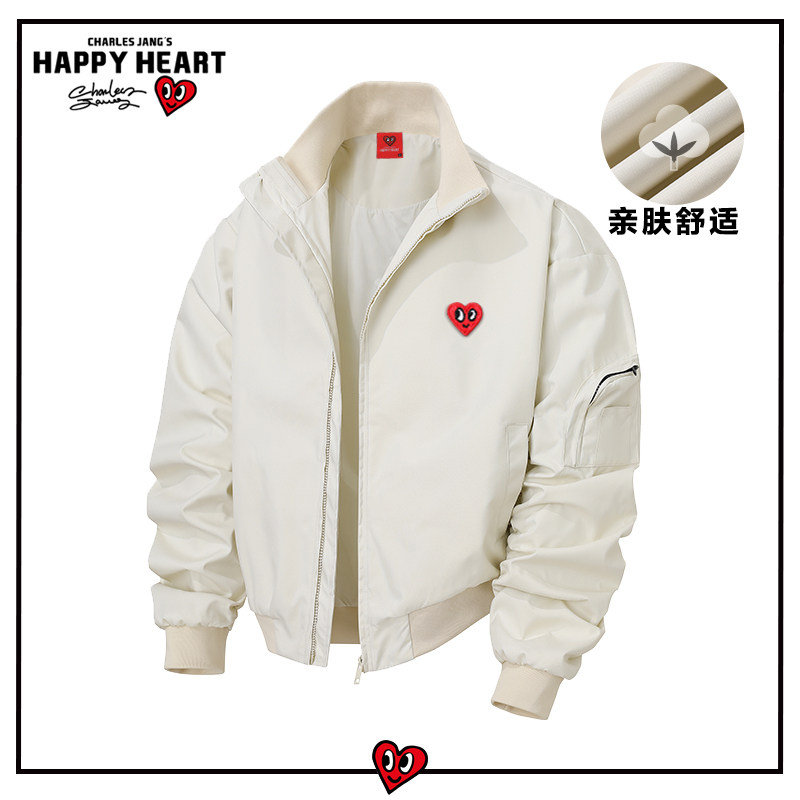 查尔斯桃心美式短款飞行夹克外套男春秋季宽松百搭潮流情侣上衣服