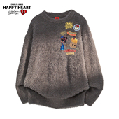 查尔斯桃心美式 潮牌情侣海马毛针织衫 图案印花毛衣男圆领冬季 新款