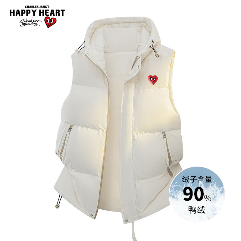 查尔斯桃心 90鸭绒羽绒马甲男冬季连帽加厚保暖坎肩无袖情侣外套