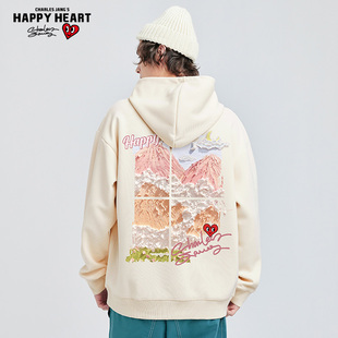 查尔斯桃心 套头卫衣男连帽2025新款爱心刺绣春秋新款无性别外套