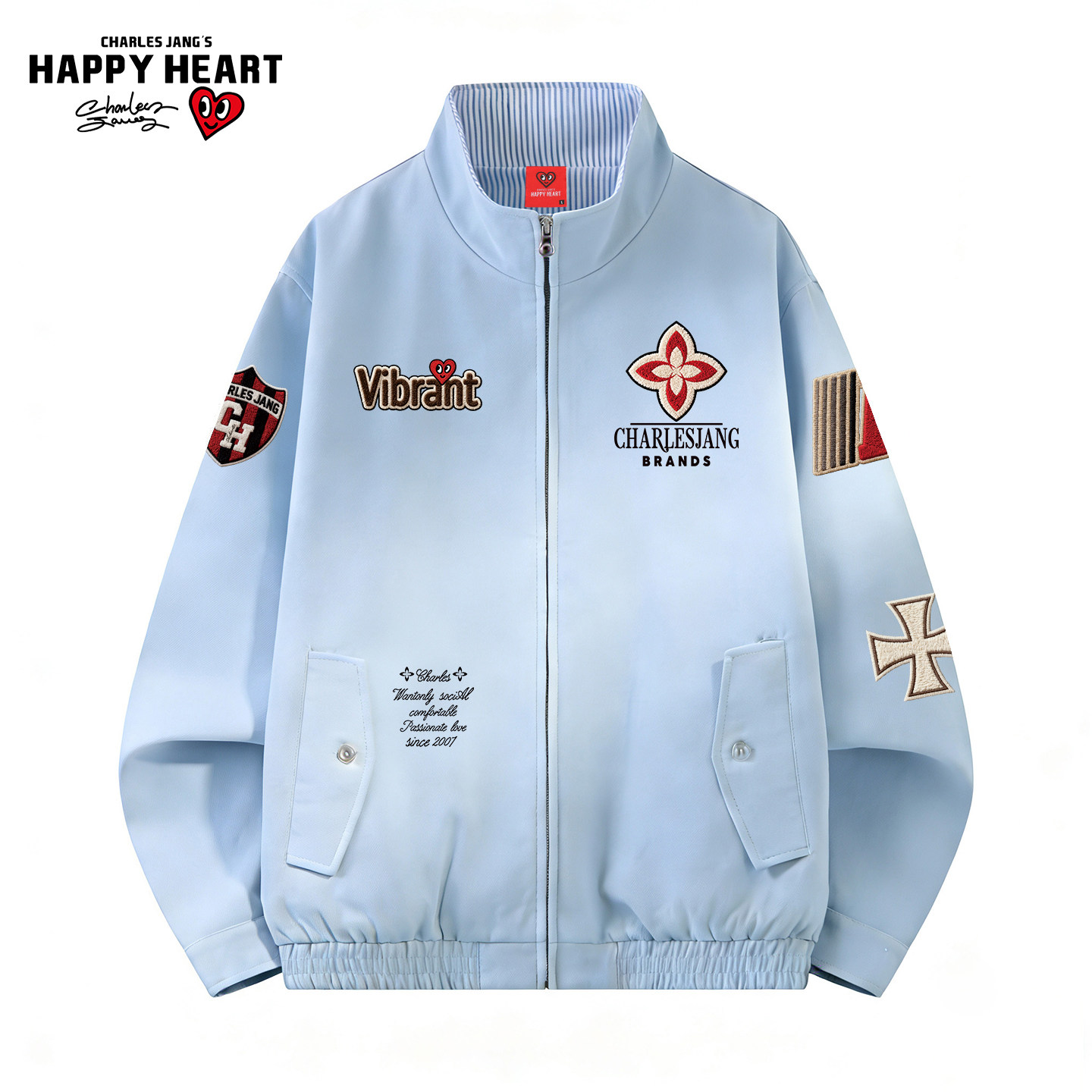 查尔斯桃心美式立领夹克男春秋季2026新款赛车风潮牌情侣教练外套,男装,夹克,淘宝优惠券,粉丝福利购,淘宝优惠卷