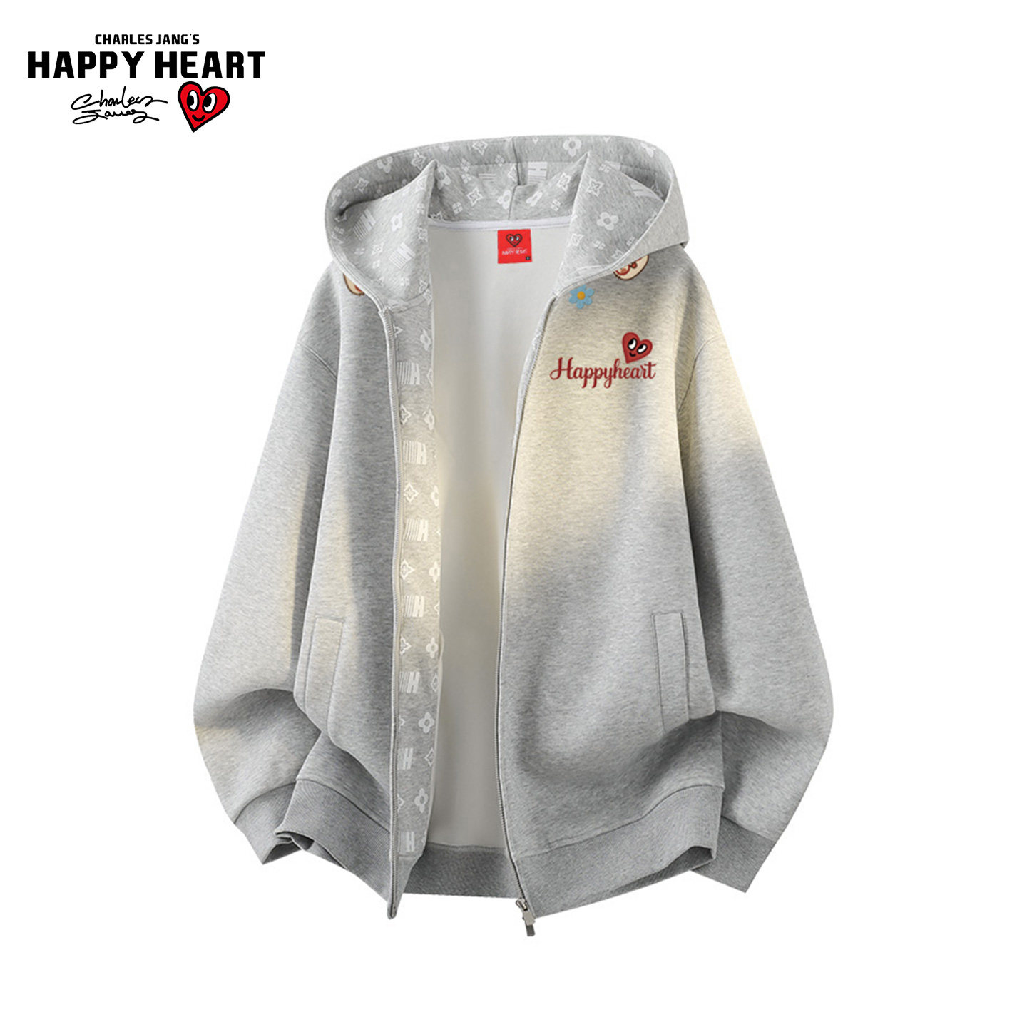 查尔斯桃心2026新款美式开衫连帽卫衣男女同款宽松情侣百搭外套