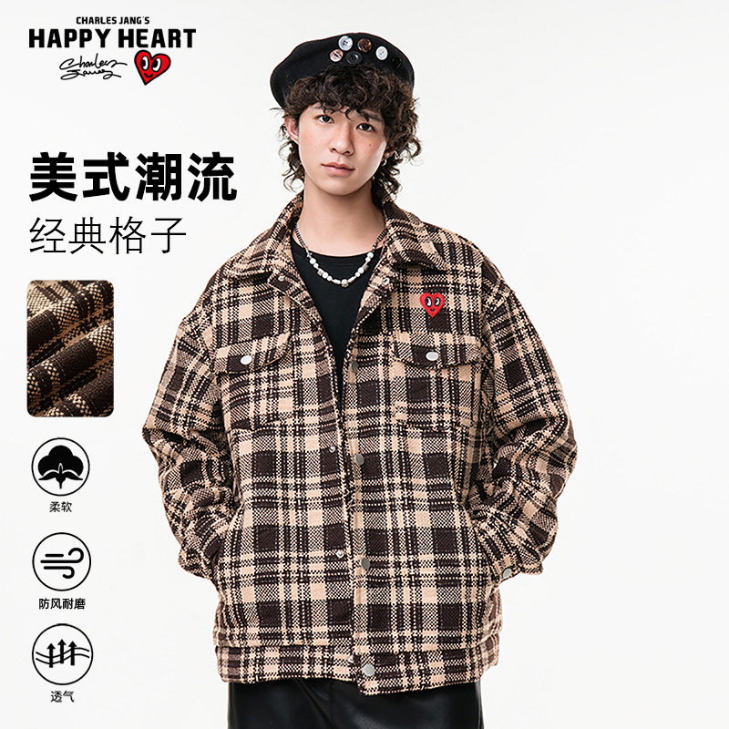 查尔斯桃心复古千鸟格夹克男