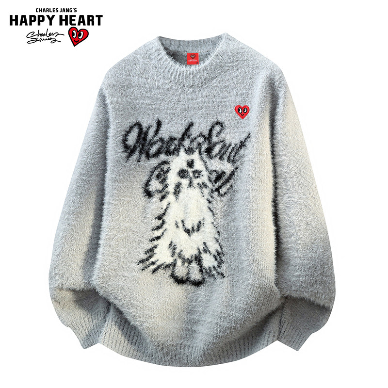 查尔斯桃心美式绒感针织衫毛衣
