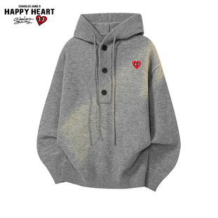 查尔斯桃心 韩系半开衫连帽毛衣男女秋冬季宽松慵懒风针织衫外套