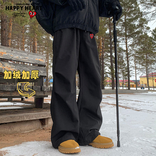 查尔斯桃心美式加绒裤子男款冬季加厚防风阔腿户外登山伞兵冲锋裤