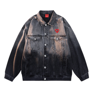 查尔斯桃心美式复古做旧水洗渐变牛仔外套男2024春秋新款休闲夹克