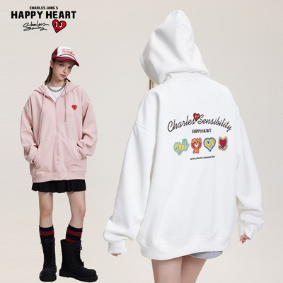 查尔斯桃心四时花印花开衫卫衣男