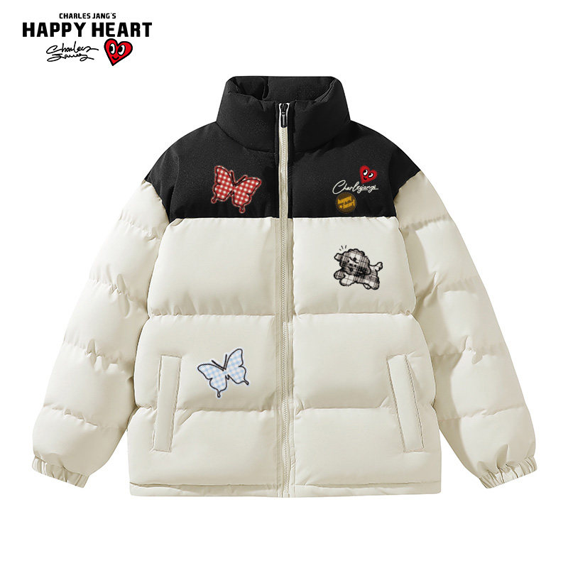 查尔斯桃心格子蝴蝶印花立领棉服