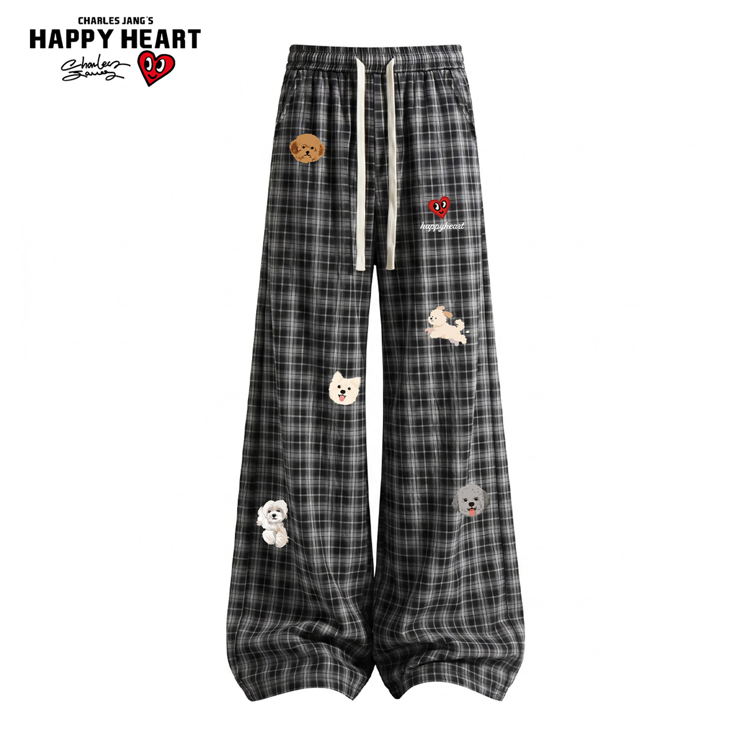 查尔斯桃心复古格纹撞色休闲裤男女秋季宽松直筒慵懒风拖地长裤子