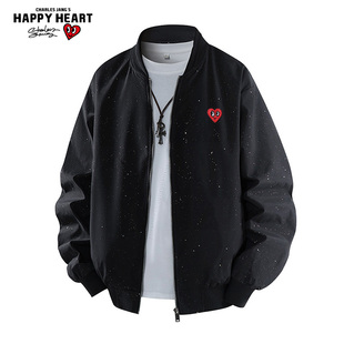 查尔斯桃心 纯色烫金满天星飞行夹克男春秋季新款潮牌教练服外套