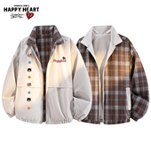 查尔斯桃心复古格纹双面穿翻领夹克男春秋季 新款 潮牌防风情侣外套