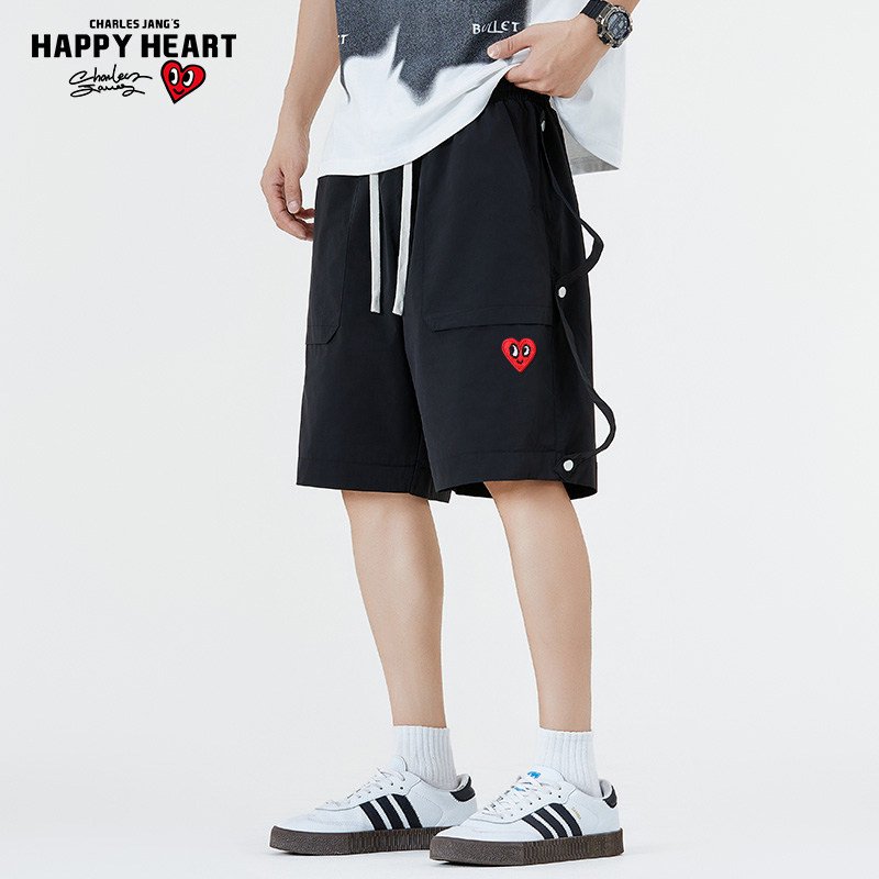 查尔斯桃心 夏季工装短裤男新款纽扣飘带宽松休闲高街五分中裤子,男装,休闲裤,淘宝优惠券,粉丝福利购,淘宝优惠卷