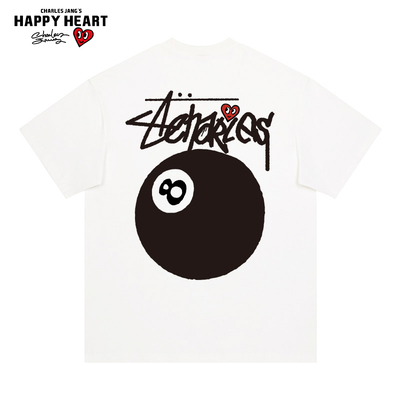 查尔斯桃心美式黑八台球短袖T恤