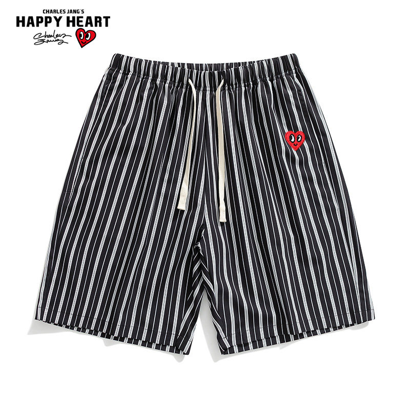查尔斯桃心 条纹短裤男夏季宽松2025新款夏威夷休闲沙滩五分裤5
