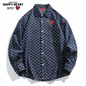 查尔斯桃心 宽松休闲翻领情侣百搭牛仔夹克外套 编织满印春秋季