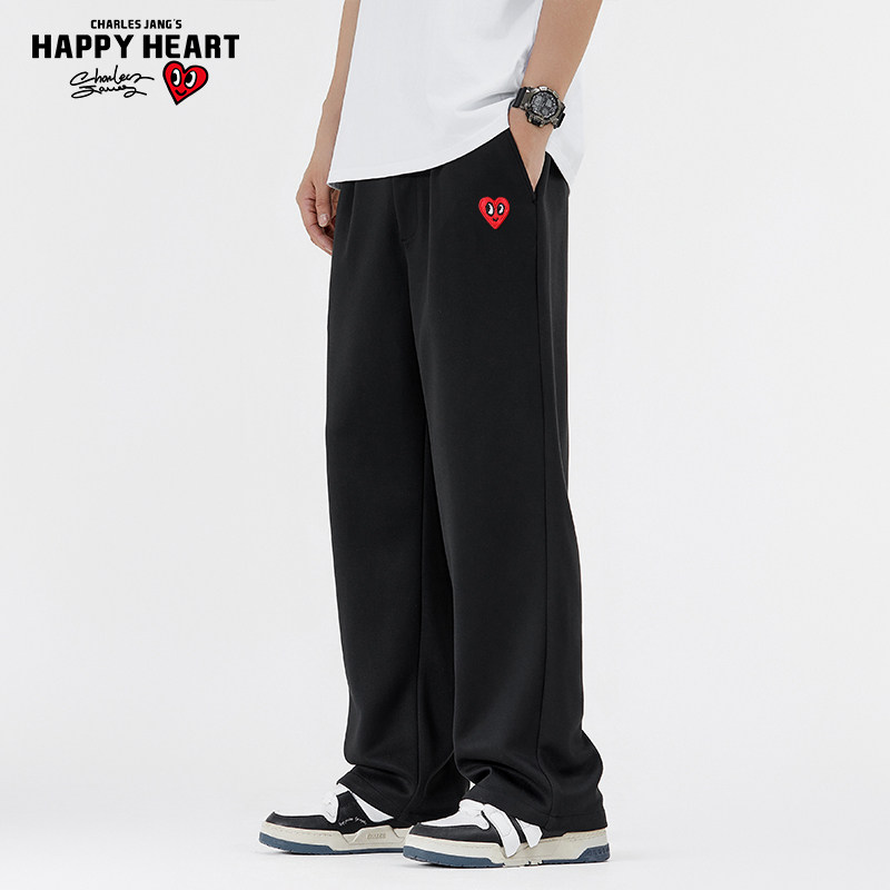 查尔斯桃心 垂感裤子男2025新款春秋季爱心刺绣宽松休闲西装长裤