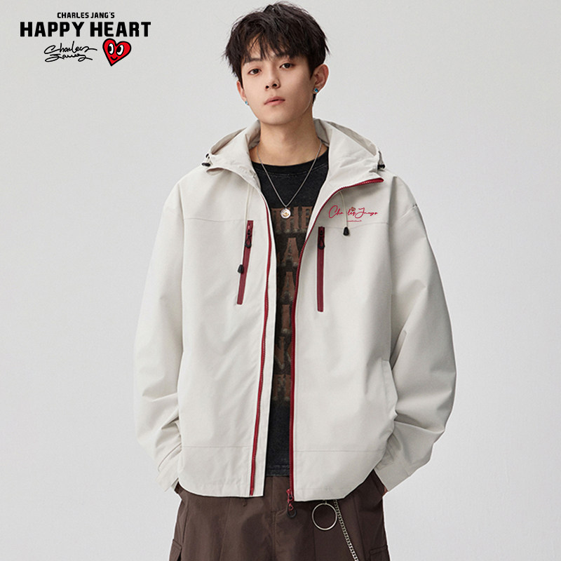 查尔斯桃心 户外撞色连帽冲锋衣男女春秋季机能拉链男生运动外套