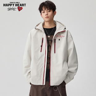 查尔斯桃心 机能拉链男生运动外套 户外撞色连帽冲锋衣男女春秋季