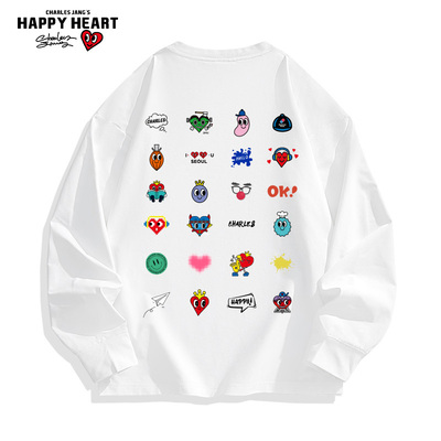 查尔斯桃心 2025年春季长袖t恤男纯棉情侣卡通印花宽松圆领卫衣