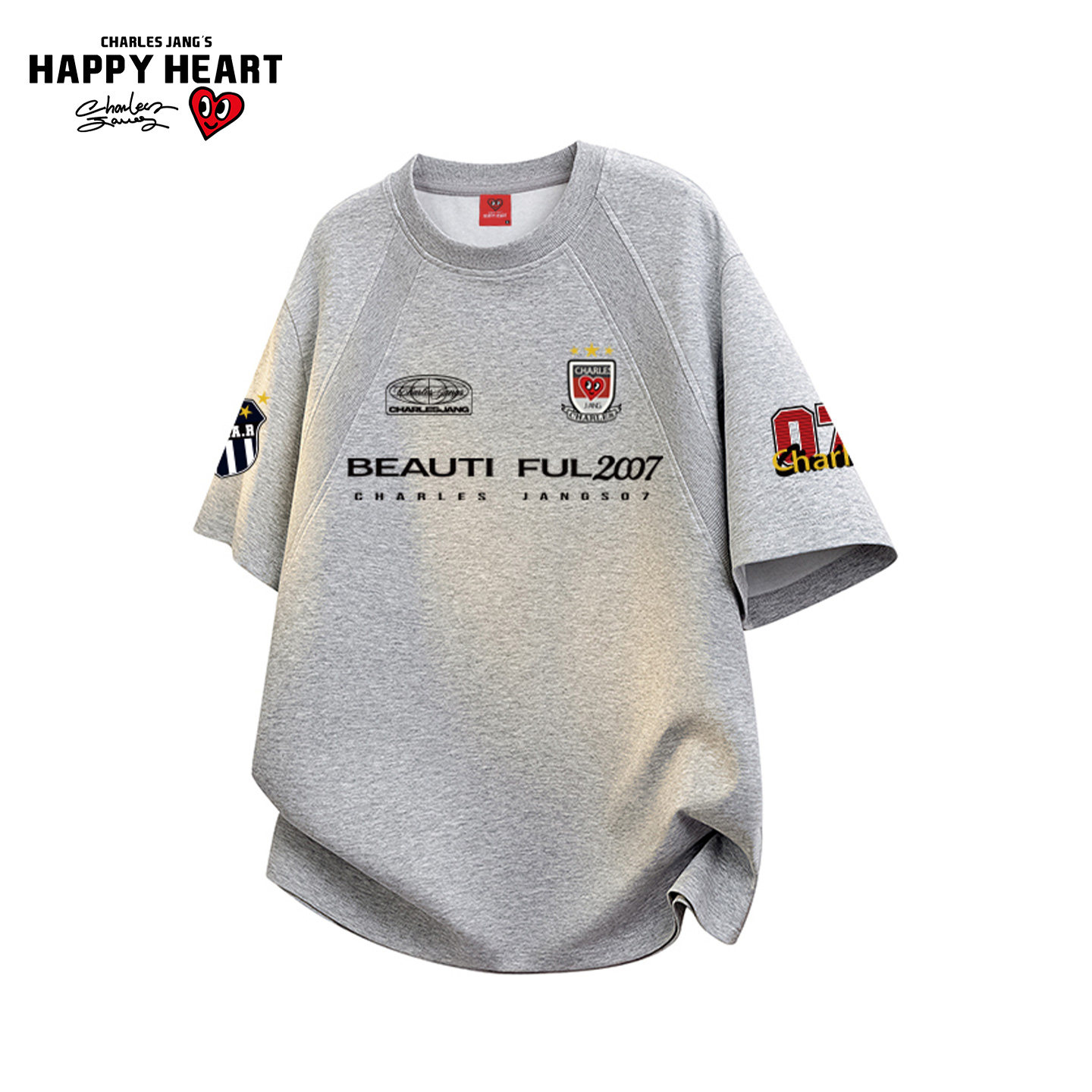 查尔斯桃心2026新款美式潮印花短袖T恤男女同款情侣宽松百搭上衣