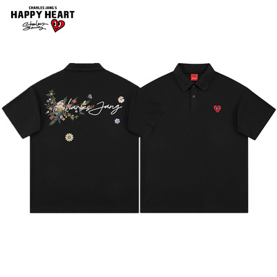查尔斯桃心花卉印花短袖POLO衫