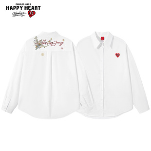查尔斯桃心 纯棉翻领情侣休闲宽松百搭城市风外套 花卉印花衬衫