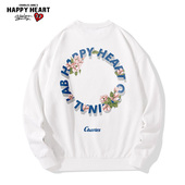 查尔斯桃心卫衣男圆领无帽春秋季 新款 宽松套头潮牌白色上衣服外套