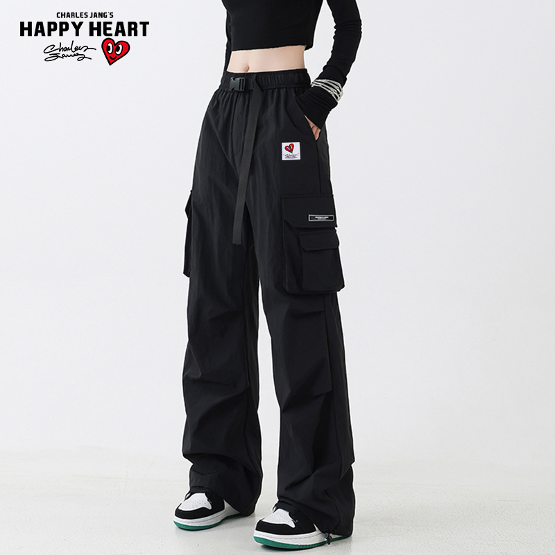 查尔斯桃心 卡扣腰带工装直筒宽松休闲长裤男防水机能伞兵冲锋裤