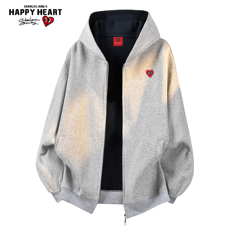 查尔斯桃心 美式纯棉开衫卫衣男2025年春秋季学院风休闲情侣外套