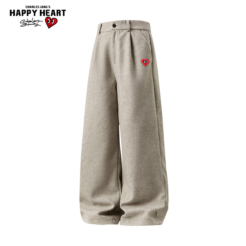 查尔斯桃心老钱风毛呢西装裤男女春秋季新款百搭直筒宽松情侣长裤