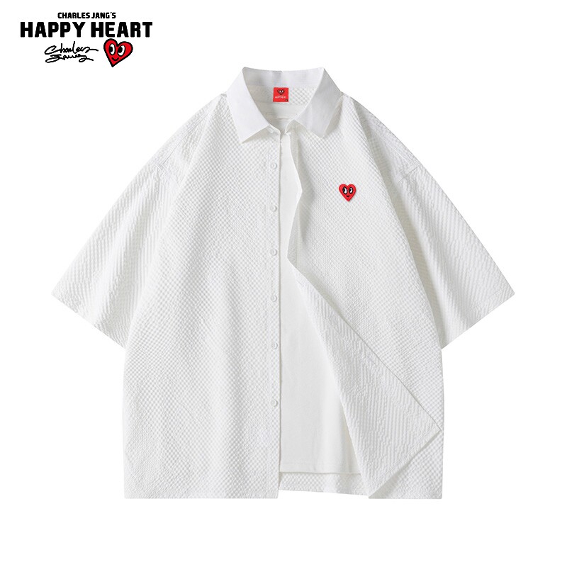 查尔斯桃心 基础泡泡短袖衬衫男2026年夏季薄款翻领宽松休闲衬衣