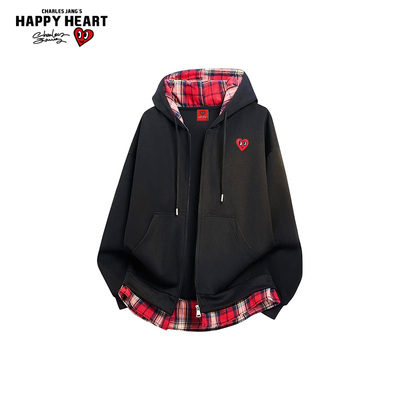 查尔斯桃心假两件格纹开衫卫衣男