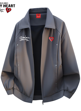 查尔斯桃心 美式复古街头柳钉结构翻领夹克男春秋季百搭休闲外套