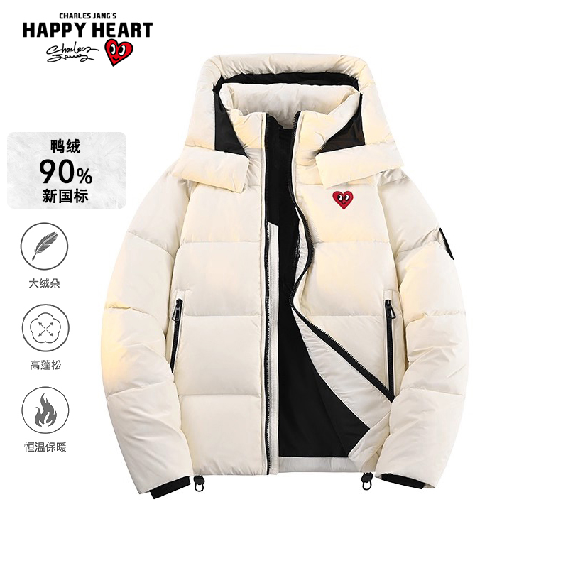 查尔斯桃心连帽加厚羽绒服男外套