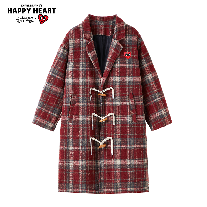 查尔斯桃心中长款呢子大衣男外套