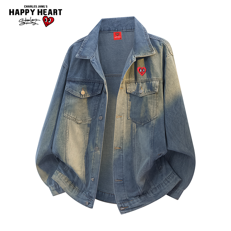 查尔斯桃心复古拼接牛仔夹克男