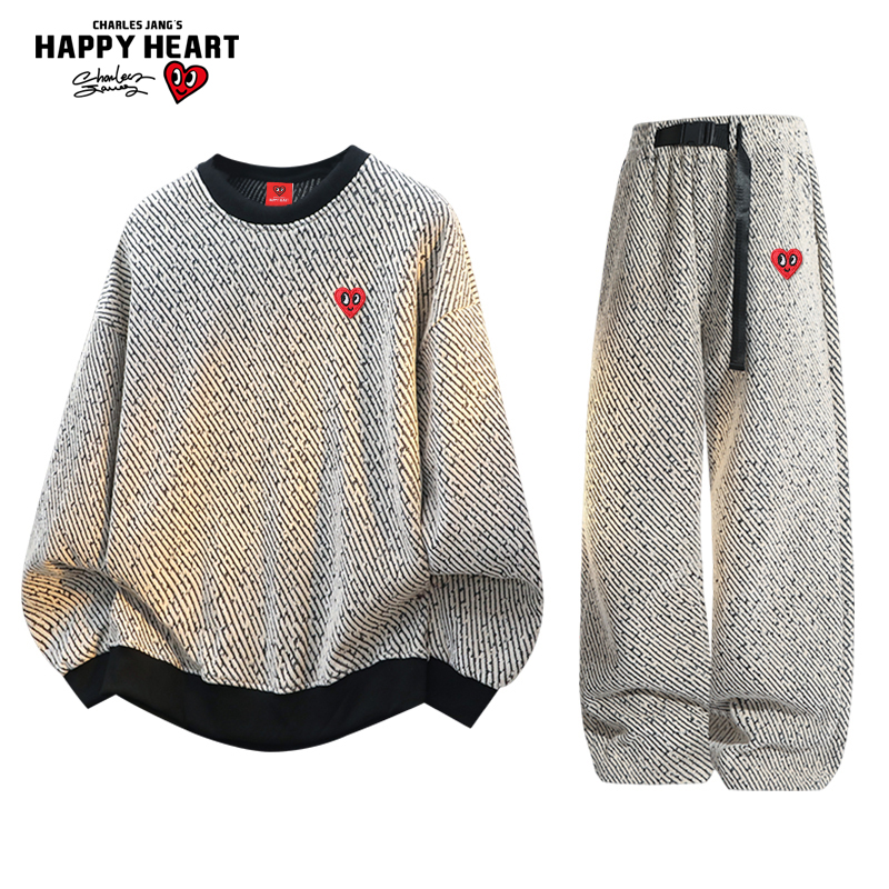 查尔斯桃心圆领卫衣休闲套装男