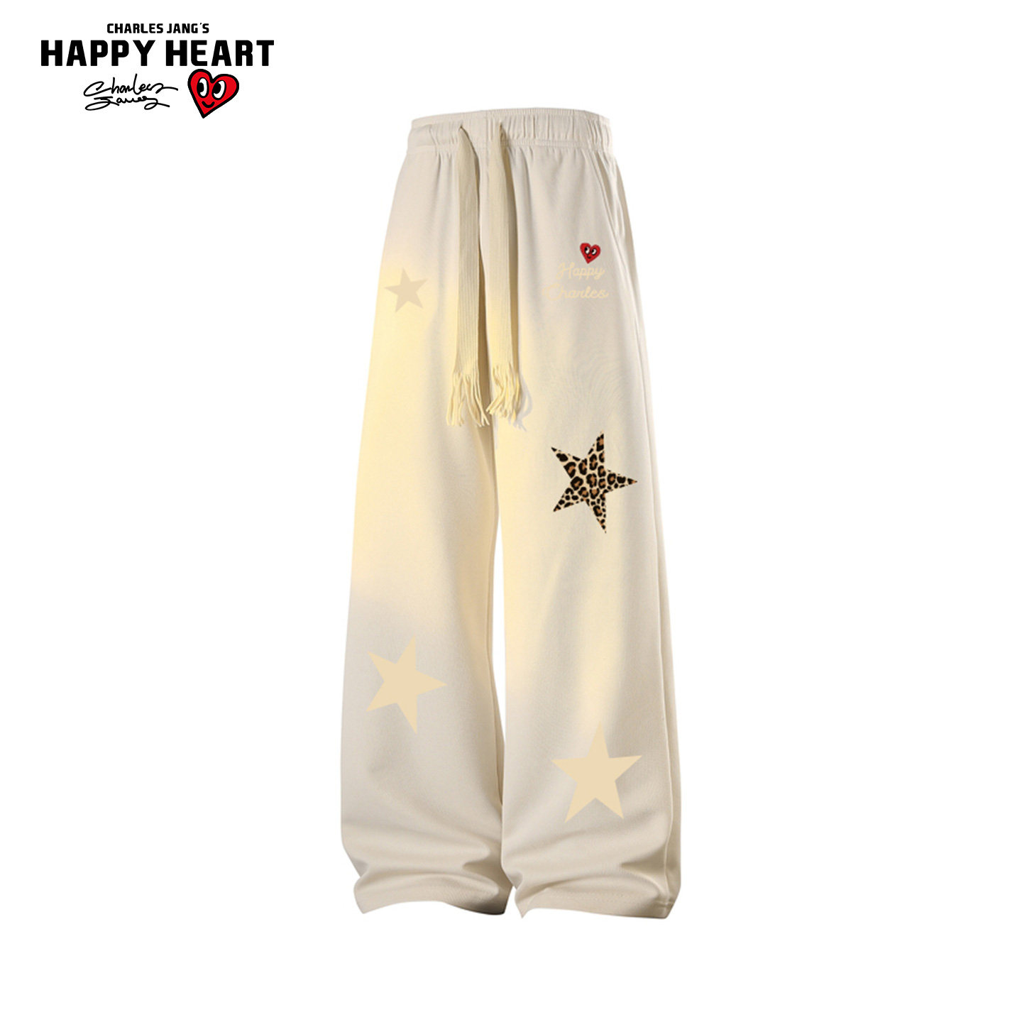 查尔斯桃心休闲裤男春季复古百搭宽松直筒抽绳垂感拖地运动卫裤潮