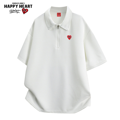查尔斯桃心 美式华夫格冰感亨利领通勤纯色短袖Polo衫男夏季宽松