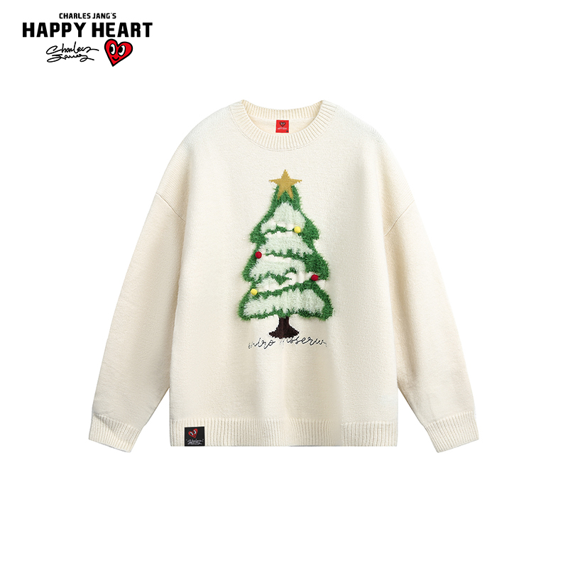 查尔斯桃心圣诞树刺绣毛衣针织衫